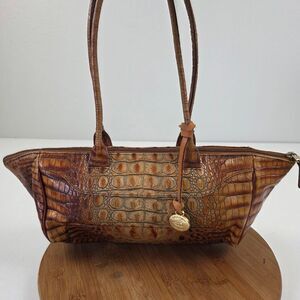 Brahmin VGC Brown Melbourne Croc Emb Leather Shoulder Baguette Style Bag Purse